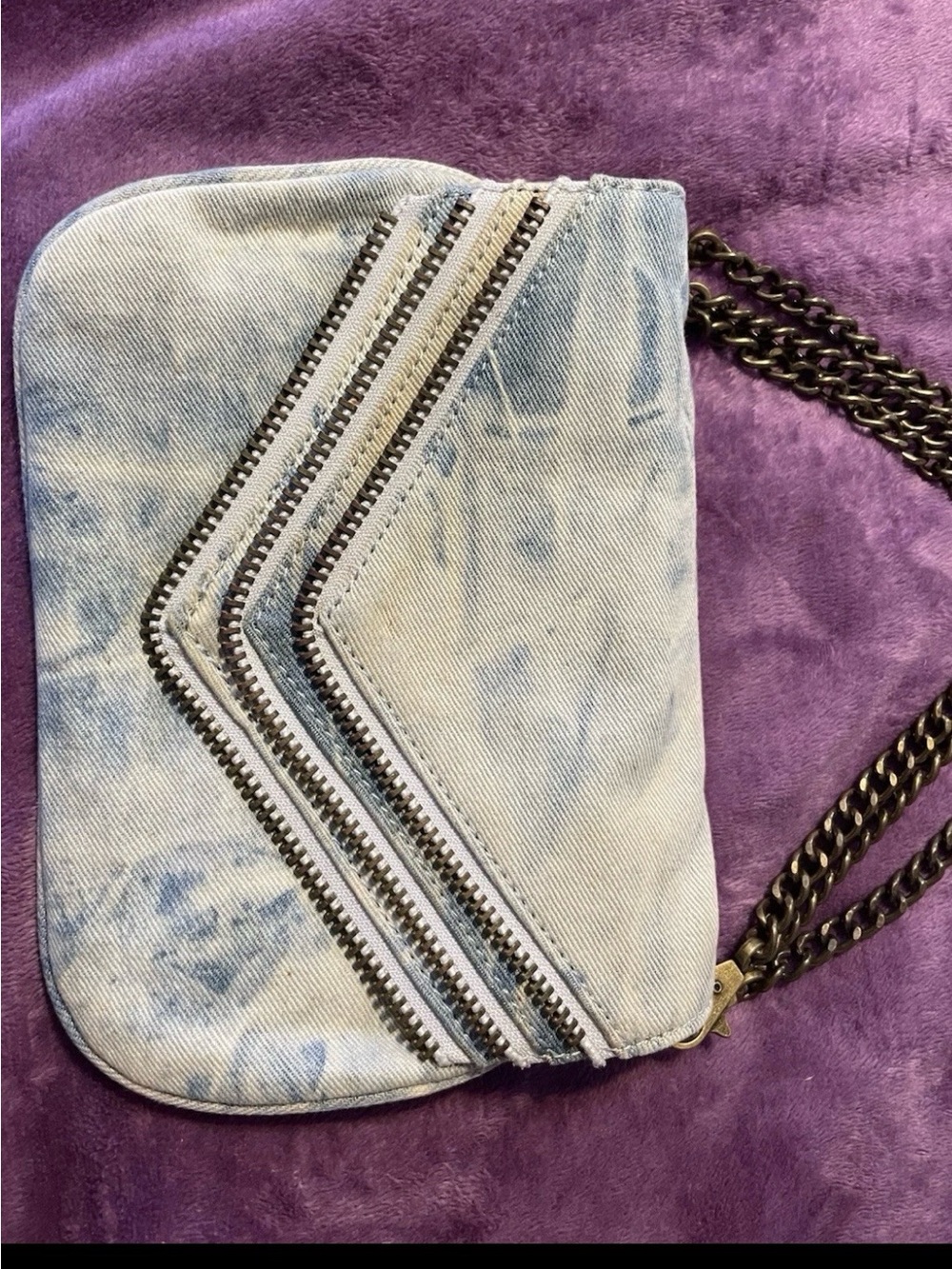 Washed Light Blue Denim Mini Crossbody with Chain Strap